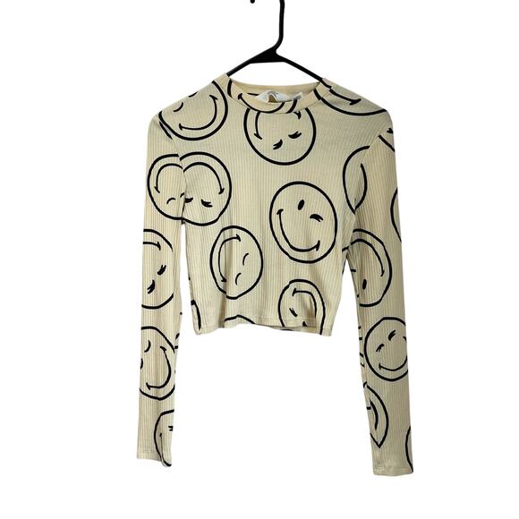 H&M Girls Cotton Blend Smiley World Long Sleeve Cropped T-Shirt Size 14Y - Picture 1 of 6